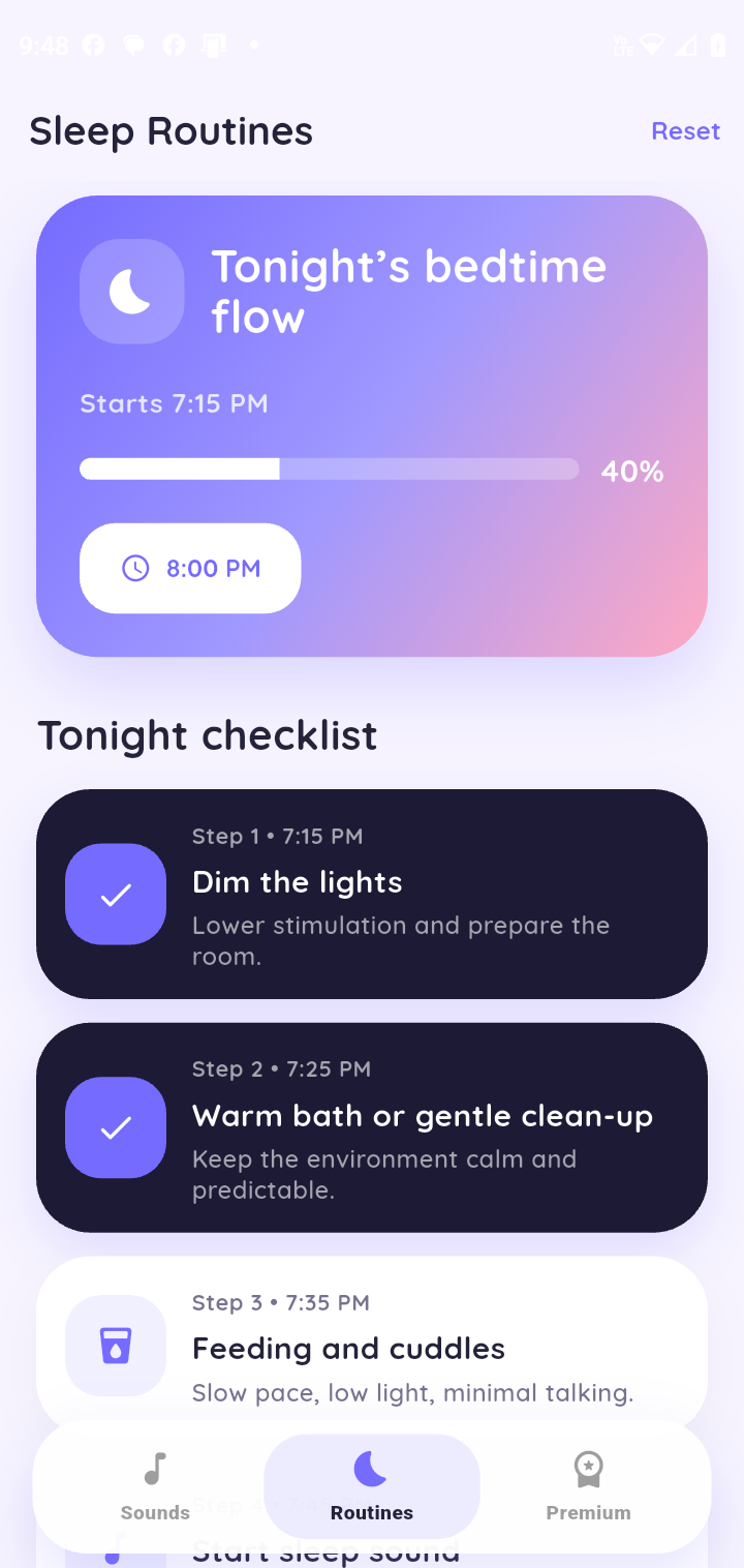BabySleep routines screen